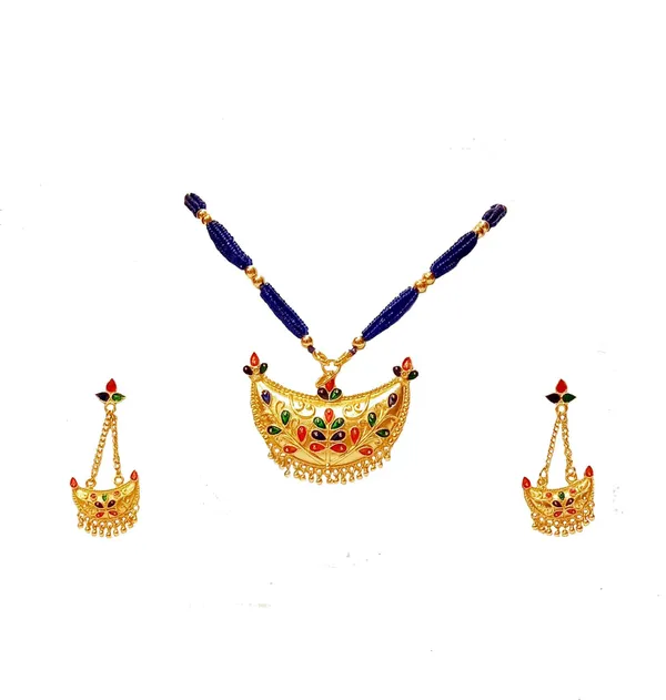 Assamese_Traditional_Gold_Plated_Multi_Colour_Joonbiri_Tassel_Jewellery_Set_For_Women